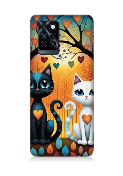Infinix Note 10 Pro Uyumlu Aşık Siyah Ve Beyaz Kediler Desenli Silikon Kılıf