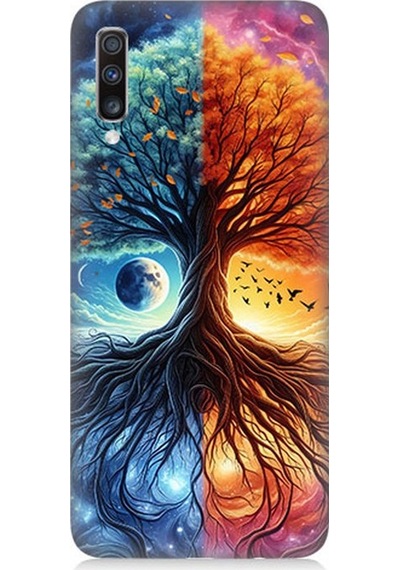 Samsung Galaxy A70 Uyumlu Hayat Ağacı Ve Gece Gündüz Desenli Silikon Kılıf Çok Renkli