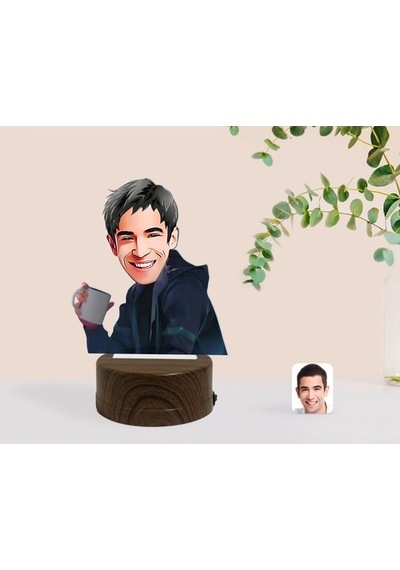 Kişiye Özel Erkek Karikatürlü Dekoratif 3D Biblo Led Işıklı Gece (481496494)