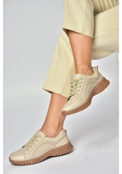 Fox Shoes Z555562003 Vizon Hakiki Deri Kadın Spor Ayakkabı
