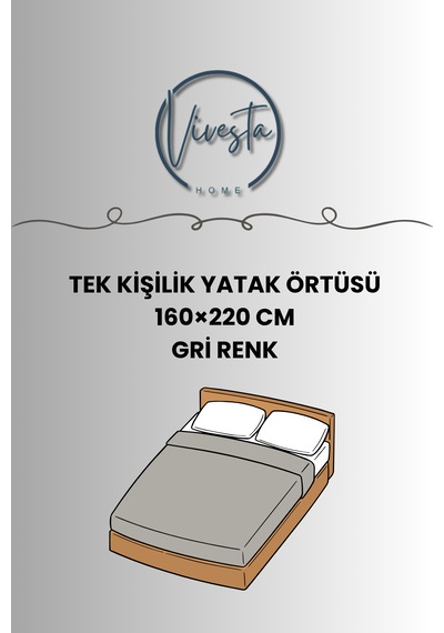 %100 Pamuk Saçaklı Tek Kişilik Yatak Örtüsü 160x220 Şık Ve Modern Tasarım Gri