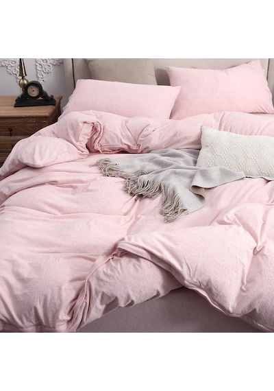 Soft Pink Çarşafı Lastikli Çift Kişilik Nevresim Takımı
