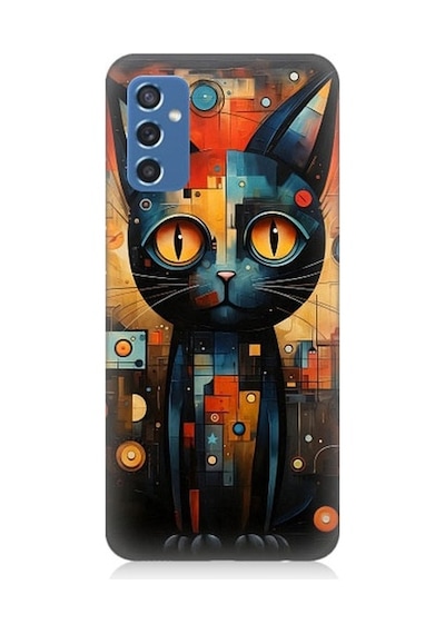 Samsung Galaxy M52 Uyumlu Kara Kedi Desenli Silikon Kılıf
