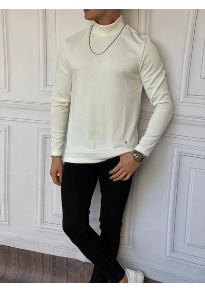 Modefendi Slim Fit İtalyan Kesim Tam Balıkçı Boğazlı Kazak Krem