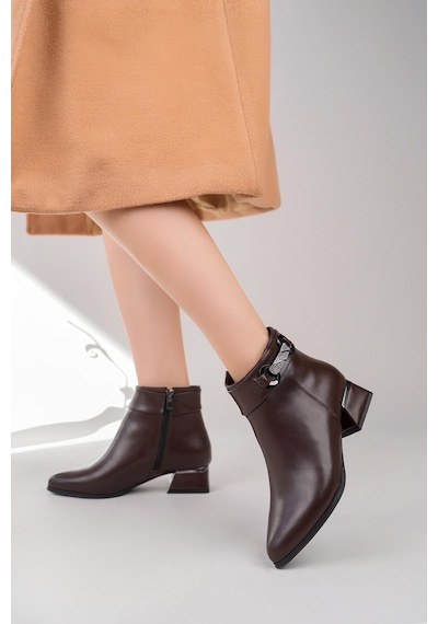 Nesilshoes Nesil Shoes Özma 711 Kahve Topuklu Kışlık Kadın Bot