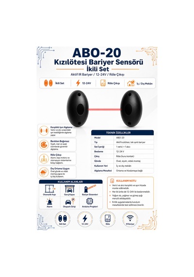 Abo-20 Kızılötesi Bariyer Sensörü - İkili Set