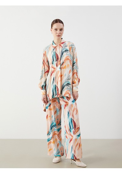 Lcw Modest Karışık Desenli Oversize Kadın Gömlek Tunik