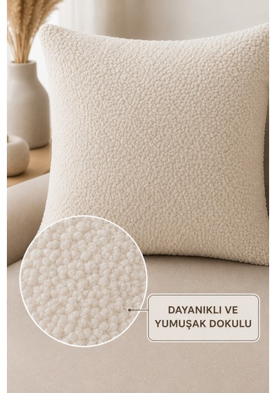 2'li Bohem Kırlent Kılıfı Yumuşak Dokulu Gizli Fermuarlı Dekoratif Krem