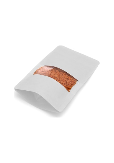 Pencereli Beyaz Kraft Kilitli Doypack Ambalaj 11 X 18,5 + 3,5 Cm. 100 Gr. -1000 Adet