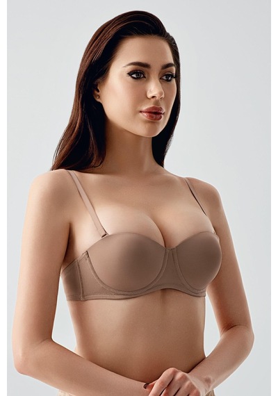 New Bra Kadın B Kap Desteksiz Çıkarılabilir Askılı Straplez Basic Sütyen Cappuccino 7050 Cappuccino