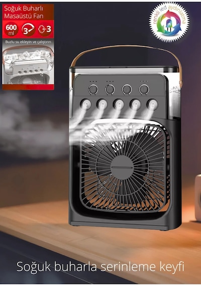 600 Ml Su Tanklı Buharlı Serinletici Fan Taşınabilir Mini Klima Fanı Led Işıklı Hava Soğutucu