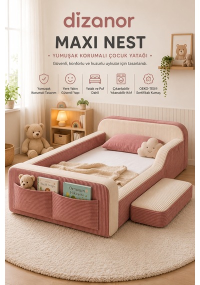 Dizanor Maxi Nest Tek Kısa Yan Kenarlı Montessori Yatak Seti - Pembe Fitilli 140 X 200 Dizanor Maxi Nest Tek Kısa Yan Kenarlı Montessori Yatak Seti - Pembe Fitilli 140 X 200