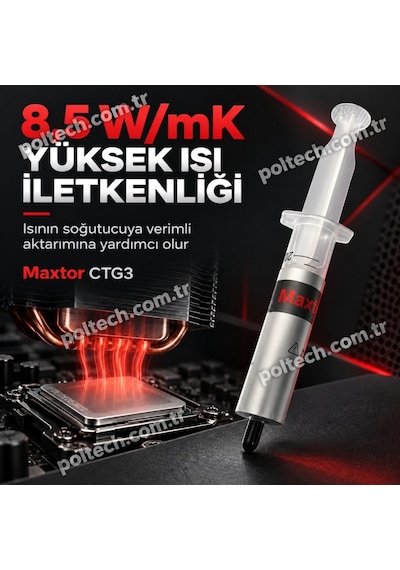 Maxtor Ctg3 8.5 W/mk 30gr Yüksek Performanslı Termal Macun, Cpu Gpu İşlemci Ekran Kartı İçin, Intel Amd Ryzen Nvıdıa Uyumlu Thermal Grease
