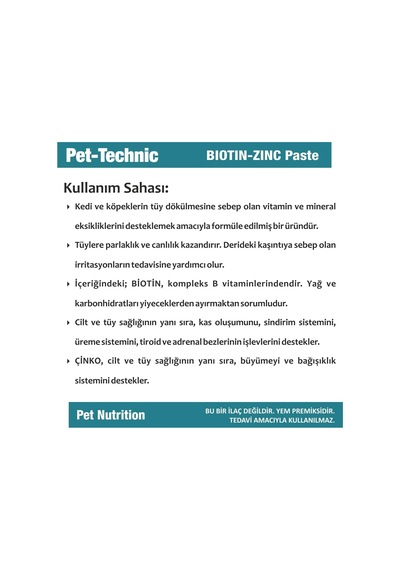 Biotin Zinc Paste Kedi Ve Köpekler İçin Deri Ve Tüy Bakımını Destekleyen Biotin & Çinko İçerikli Takviye M