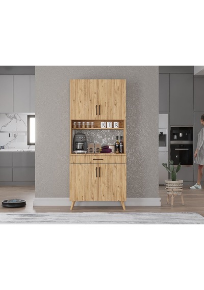 Loysen Kahve Köşesi Çok Amaçlı Dolap Kiler Mutfak Dolabı Çam -70 Cm Çam