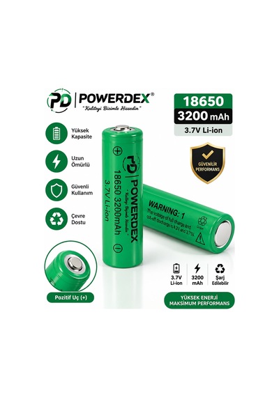 Powerdex 18650 3200 Mah 3.7v Li-ion Şarj Edilebilir Lityum Pil 6,5 Cm