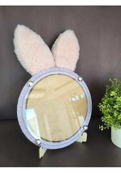 Pembe Tavşan Kulaklı Lila Fotoğraf Çerçevesi