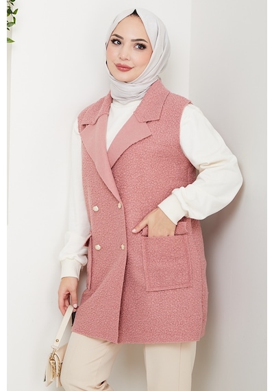 Kapak Cepli Düğmeli Yelek 1649 - Pembe Pembe