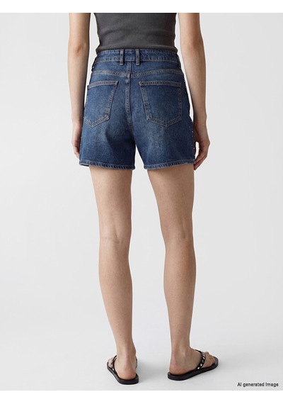 Lcw Jeans İndigo Yüksek Bel Taşlı Kadın Jean Şort