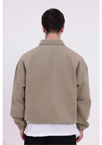 Erkek Gabardin Kumaş Fermuarlı Oversize Beli Lastikli Mevsimlik Ceket-265 Haki