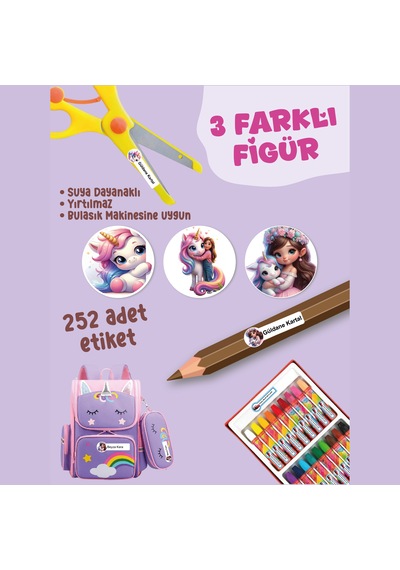 Okul Etiketi Kalem Defter Etiketi Gökkuşağı Atı Özel İsim Yazılabilen Etiket - 252adet