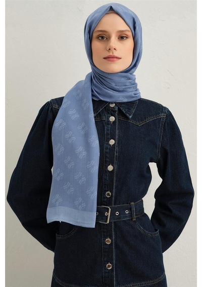 Armine Tencel İpek Minimal Monogram Desen Şal 32113 Mavi