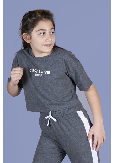 Toontoy Kids Toontoy Kız Çocuk Crop Model Tişört Antrasit