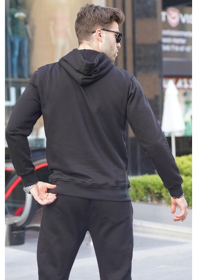 Madmext Siyah Baskılı Kapüşonlu Sweatshirt 6149-siyah Siyah