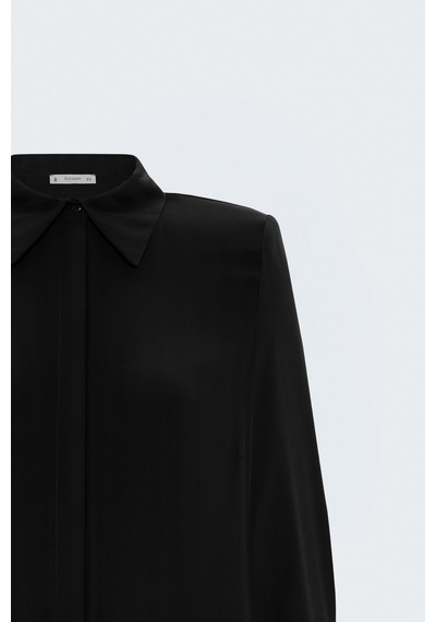 Sateen Çizgi Desenli Gömlek - Siyah-137977