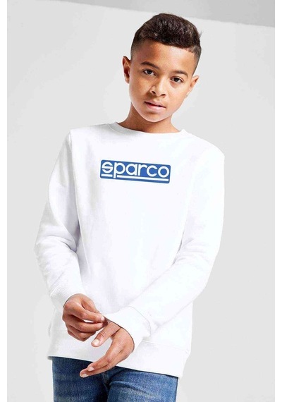 Tshirthane Sparco Logo Zeminli Baskılı Unisex Çocuk Beyaz Sweatshirt