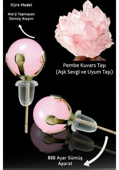 Sertifikalı Gerçek Açık Pembe Kuvars Taşı Nokta Doğal Taş Küpe Çok Renkli