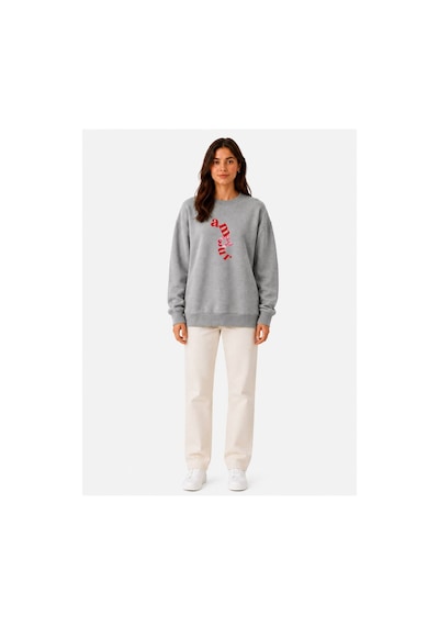 Herkesemoda Amour Baskı Detaylı Şardonlu 2 İplik Bisiklet Yaka Sweatshirt Gri