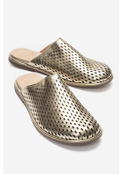 Luvi Shoes Melara Altın Hakiki Deri Delikli Önü Kapalı Kadın Terlik