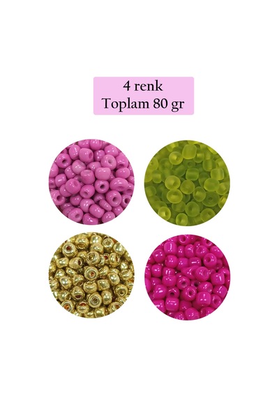 Dökme Cam Kum Boncuk Büyük Boy 6/0 4 Mm - 4 Renk - Toplam 80 Gram - Bnc412
