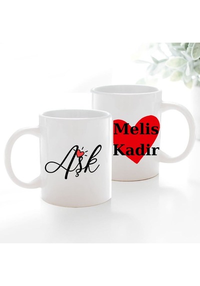 Kişiye Özel İsimli Çift Taraflı Baskılı Aşk Temalı Kupa Bardak - Sevgiliye Hediye Beyaz