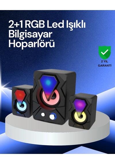 Rgb Led Işıklı 2.1 Usb Oyun Hoparlörü Derin Bas Net Ses