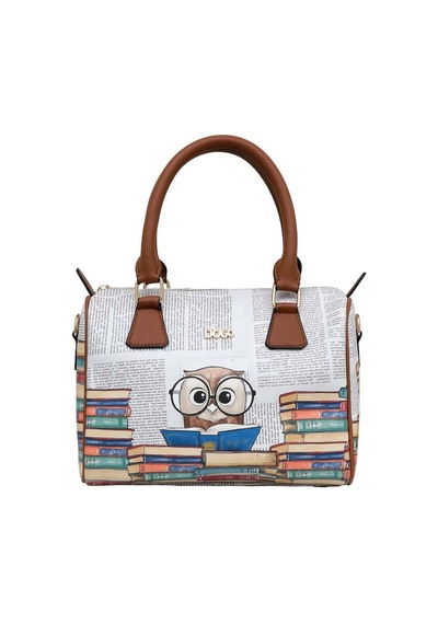 Dogo Kadın Vegan Deri Beyaz El Çantası - The Wise Owl Tasarım Multicolor