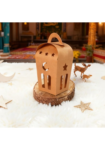 Ramazan Temalı Dekoratif Fener Kutusu, Ay Yıldız Kesim Hediyelik Kutu Seti, 6x9 Cm - 6 Adet, Kraft