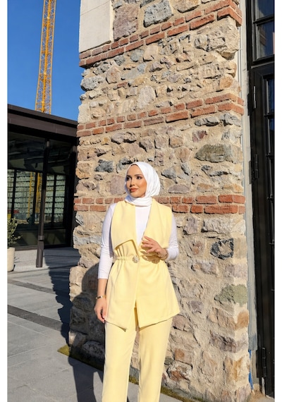 Riella Butik Sera Yelekli Takım Sarı
