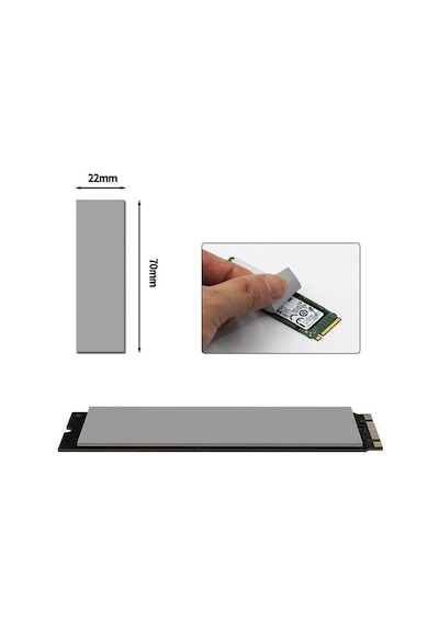 Wozlo 1.0mmx22x70mm Termal Pad M2 Ssd Ngff Nvme 2280 Chipset Soğutucu - 7x2cm - Gri - 13w/mk