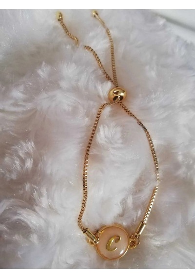 Altın Sedef Ayarlanabilir Kadın Gold Asansörlü C Harf Bileklik Renkli