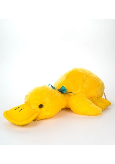 Unisex Çocuk Sarı Sevimli Yatan Ördek Peluş Oyuncak 40 Cm Sarı