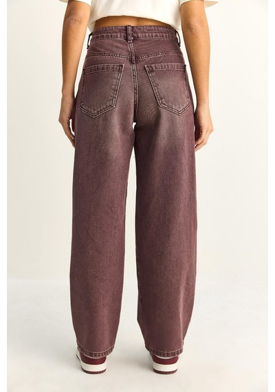 Shade Kadın Vintage Yıkamalı Baggy Kesim Rahat Kalıp Denim Pantolon 703 60286060 - Mürdüm