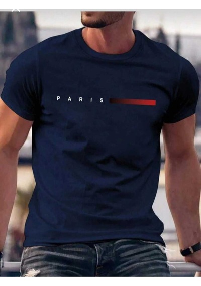 Kozia Outdoors Malkoçbey Kısa Çizgi Paris Baskılı Oversize Unisex Basic T-shirt Lacivert