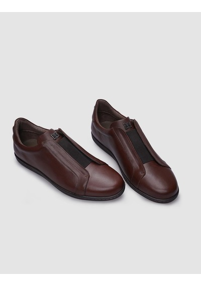 %100 Hakiki Deri Kahverengi Lastikli Erkek Sneaker-kahverengi Kahverengi