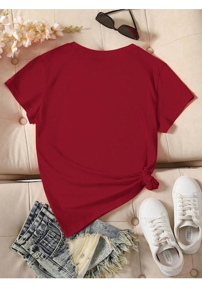 Uyguntarz Unisex Jean Desenli Kalp Tasarım Basklı Tshirt Kırmızı