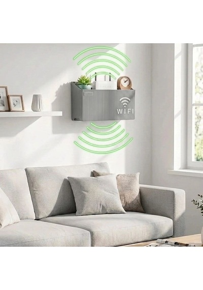 Duvar Tipi Wi-fi Modem Saklama Kutusu Gri Kablo Düzenleyici Router Raf Organizer Sarı