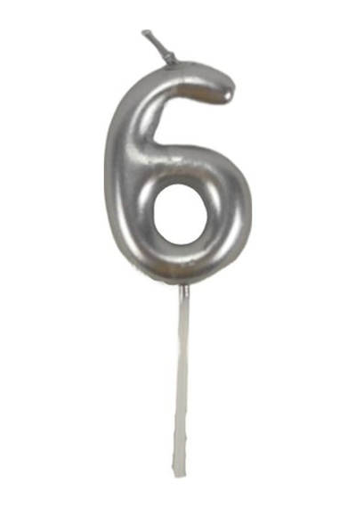6 Altı Rakamlı Gümüş Gri Mum 6.5 Cm