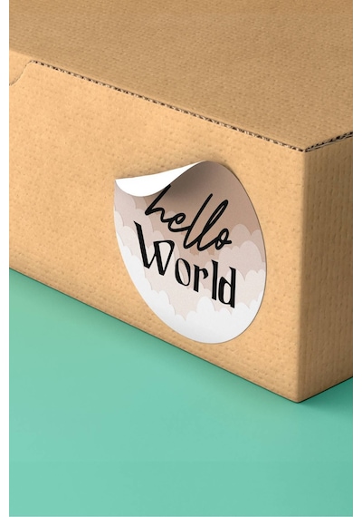 Kahverengi Hello World Kargo Paketleme Sticker 3x3cm St2139 Çok Renkli