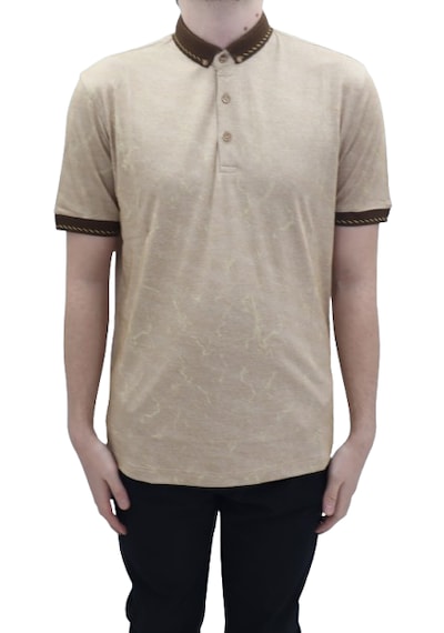 Santa Dmctekstil Erkek Kavis-113 Desenli Spor Kesim Rahat Kalıp Cepsiz Polo Yaka T-shirt Camel